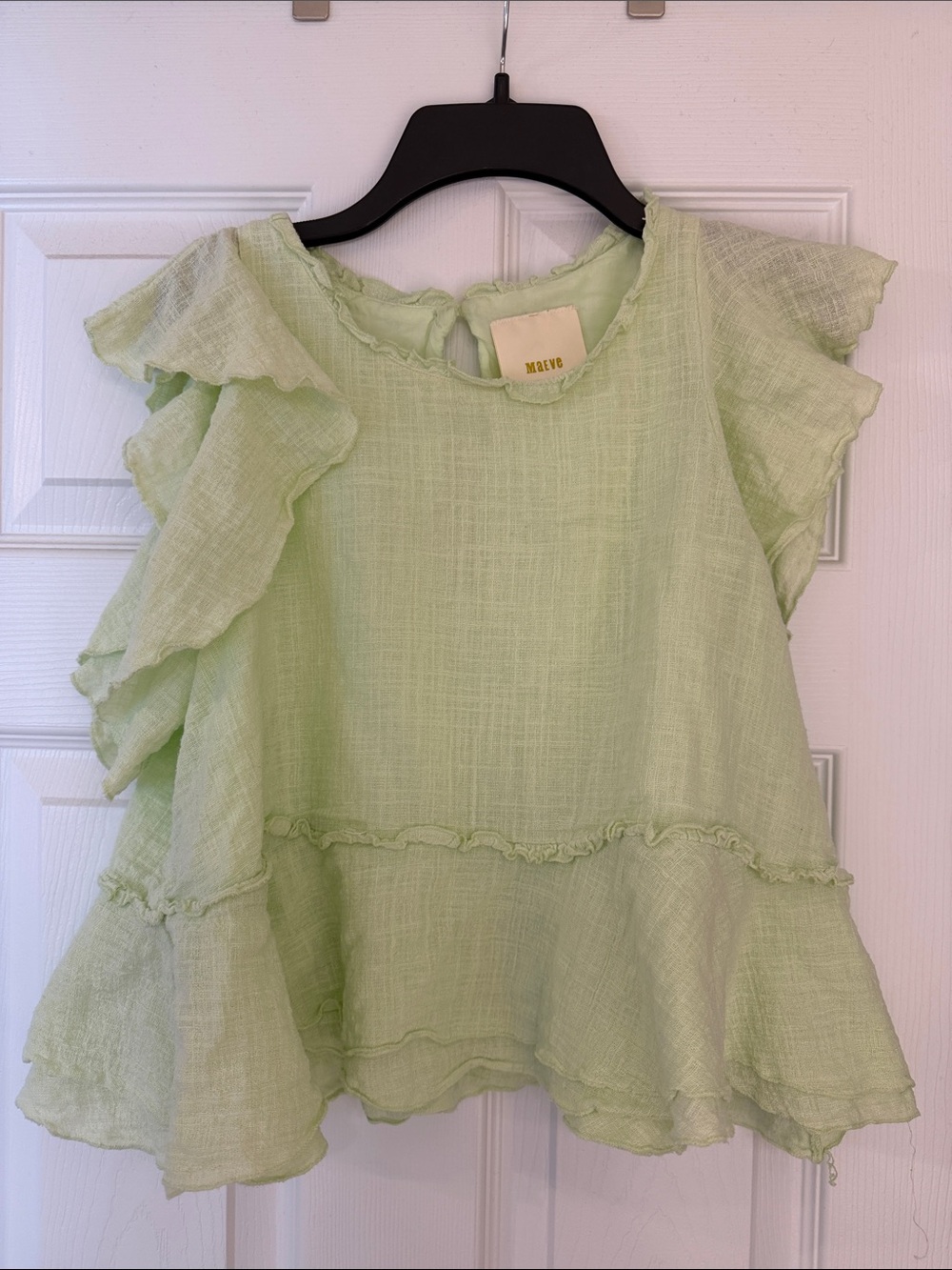 Maeve Pastel Green Ruffle Peplum Blouse